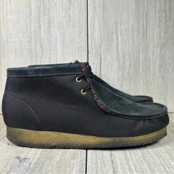 Clark’s Wallabees Stinson Hi black Canvas Chukka Boot Lace Up Shoe Mens Size 9.5
