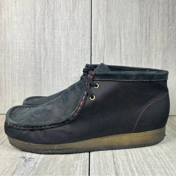 Clark’s Wallabees Stinson Hi black Canvas Chukka Boot Lace Up Shoe Mens Size 9.5