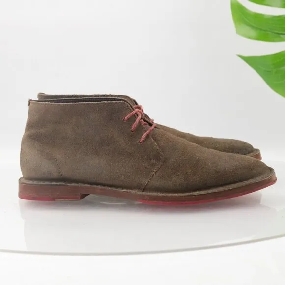 Cole Haan Mens Paul Chukka Boot Size 9 Brown Distressed Leather Plain Toe LaceUp