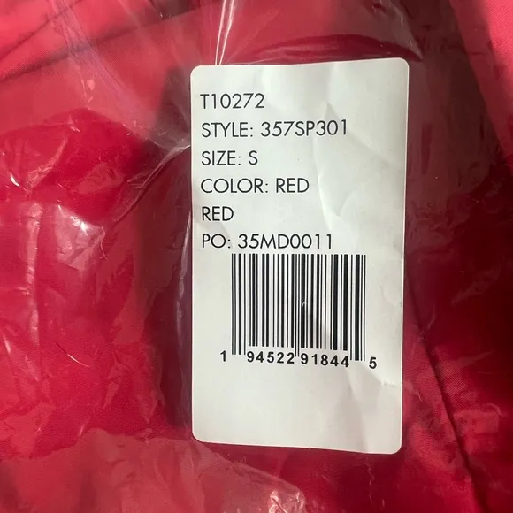 COLE HAAN Short Packable Rain Jacket Hidden Hood Zip Pouch Cinched Waist Red S