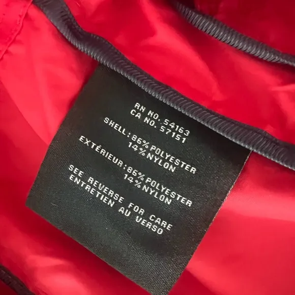 COLE HAAN Short Packable Rain Jacket Hidden Hood Zip Pouch Cinched Waist Red S