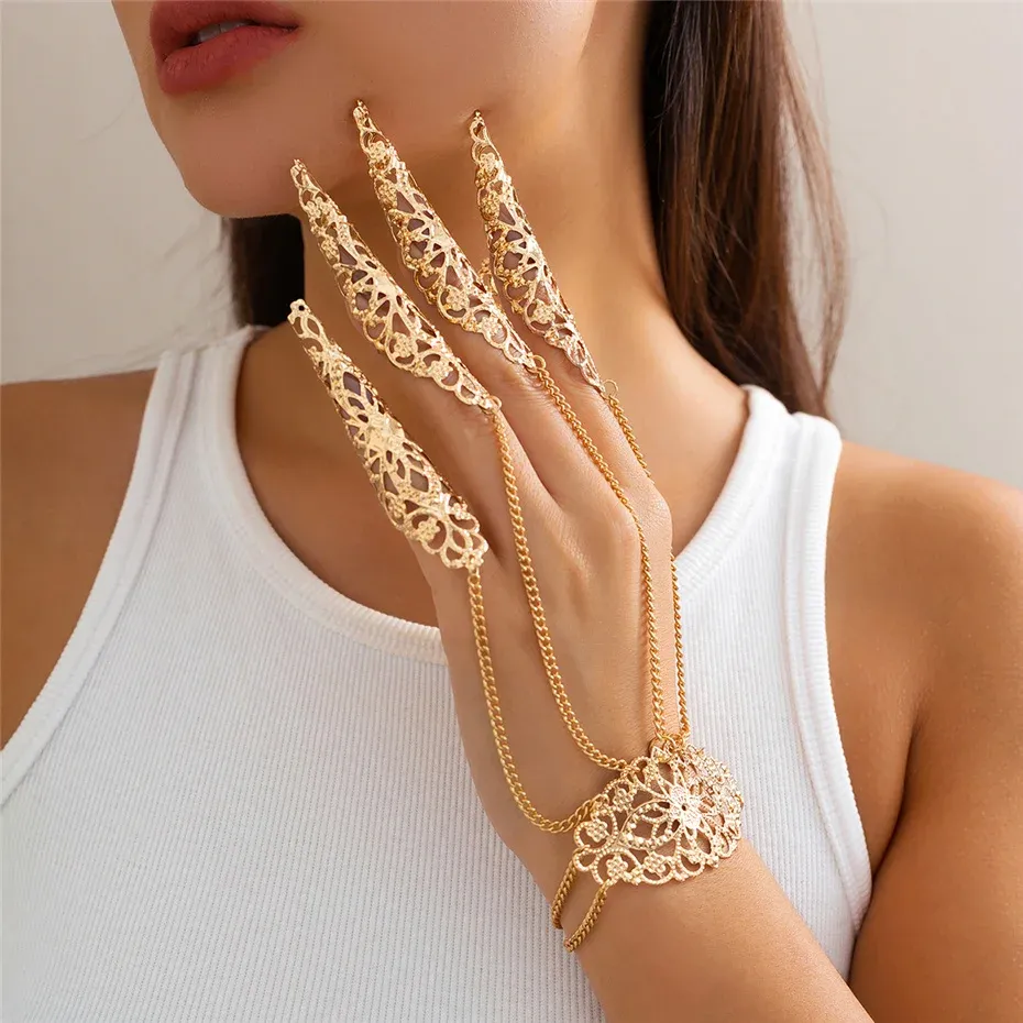 Creative Exaggerated Dubai Indian Finger Wrist Chain Bracelets - Y2K Steampunk Jewelry