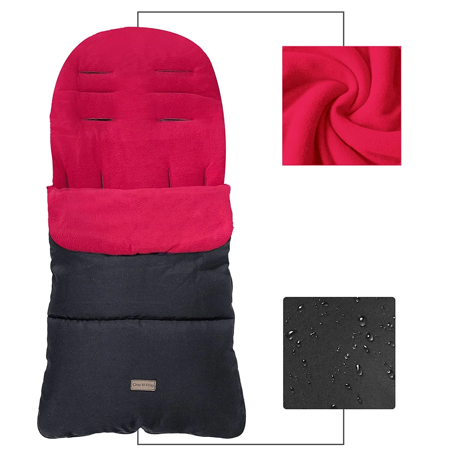 CrocnFrog Baby Stroller Bunting Blanket | Toddler Universal Footmuff Sleeping Bag with Adjustable Side Zips | Red
