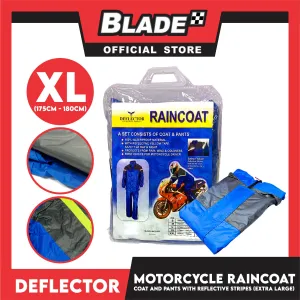 Deflector Motorcycle RainCoat, Coat and Pants Set with Reflective Stripes (XL)