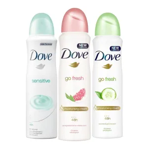 Dove Sensitive, Go Fresh Pomegranate, Go Fresh Cucumber Pack of 3 Deodorant Sprays For Women