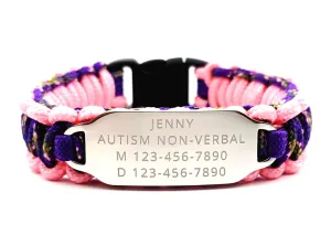 Emergency Contact 275 Paracord Bracelet with Engraved Stainless Steel ID Tag for Kids & Adults