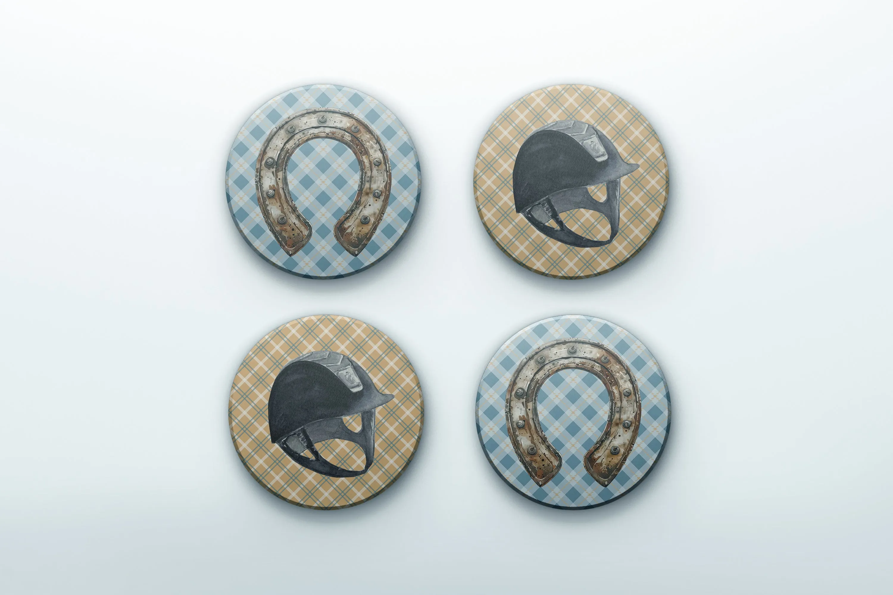 Equestrian themed coaster set with helmet and horseshoes | Horse   Whiskey Collection