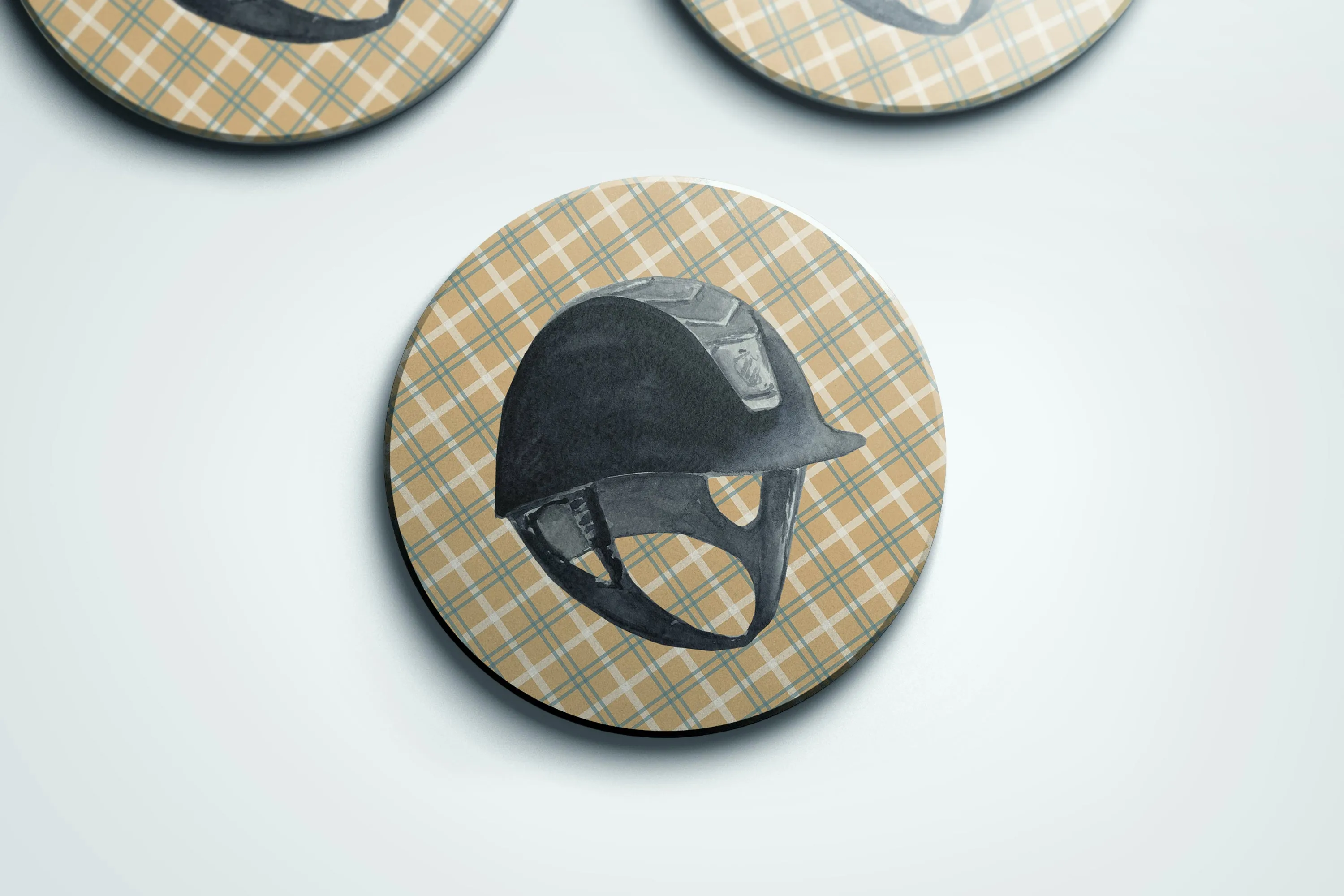 Equestrian themed coaster set with helmet and horseshoes | Horse   Whiskey Collection