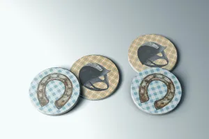 Equestrian themed coaster set with helmet and horseshoes | Horse   Whiskey Collection