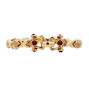Estate Black Onyx and Carnelian Equestrian "XO" Link Bracelet in 14K Yellow Gold
