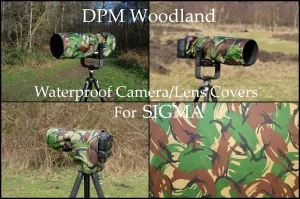 For Sigma lens range Waterproof DPM Woodland Camera Lens Rain SET Covers, Cap & Carry Pouch