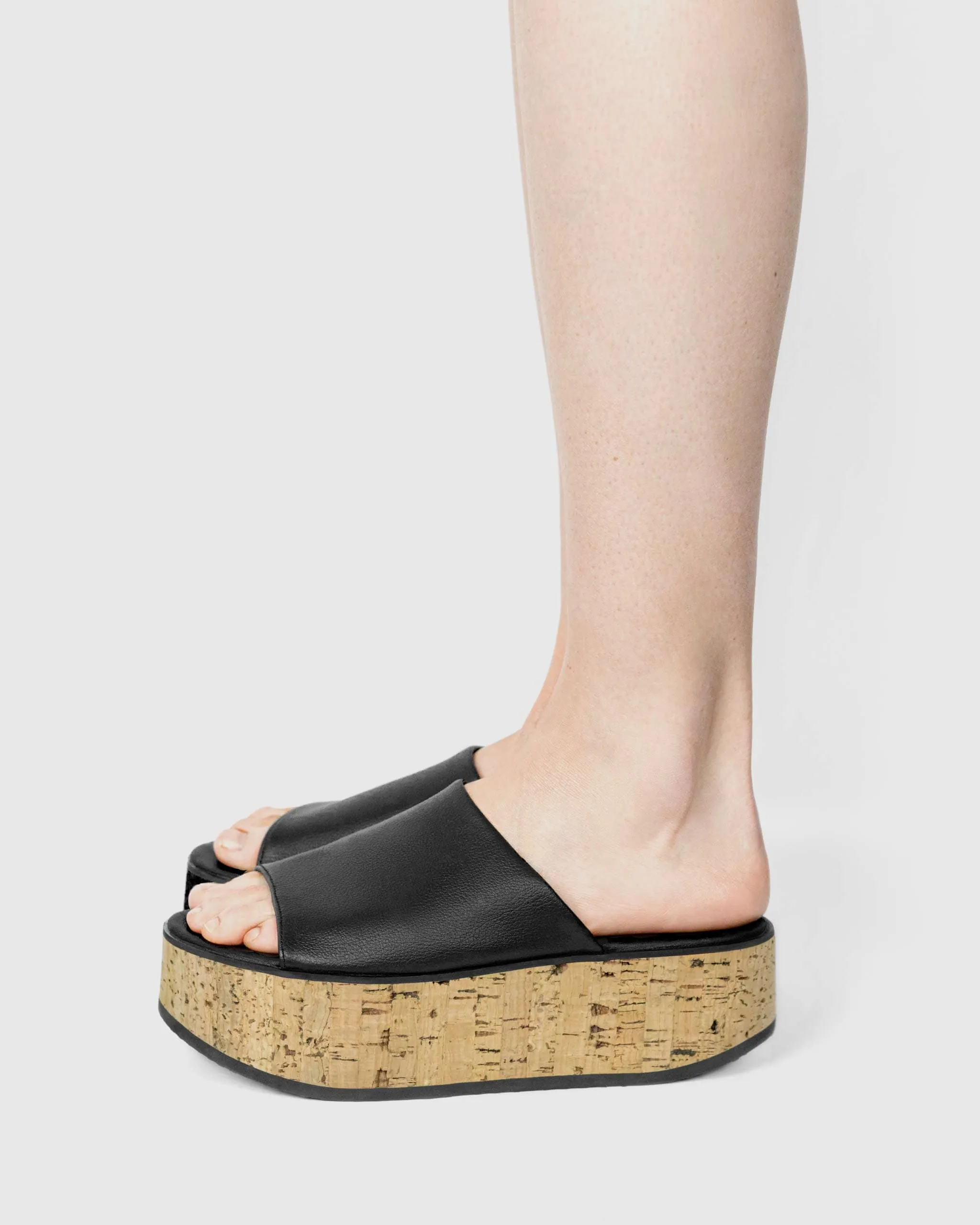Geigi Grape Leather Cork Platform Vegan Sandals | Black