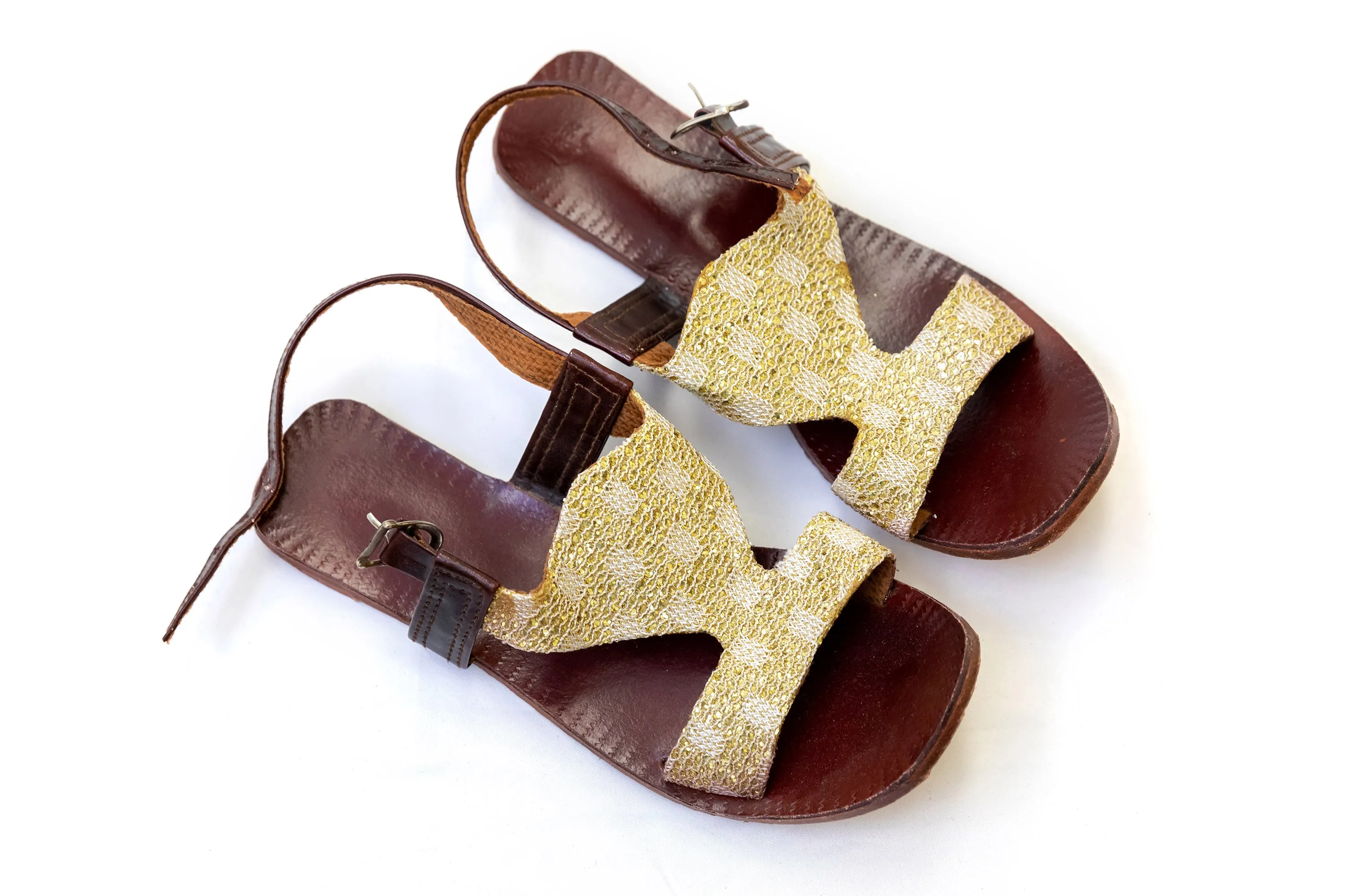Gold Embroidered Leather Sandals
