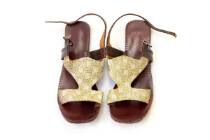 Gold Embroidered Leather Sandals