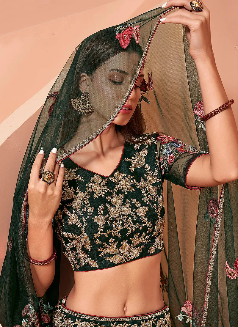 Green Multi Floral Embroidered Designer Lehenga Choli
