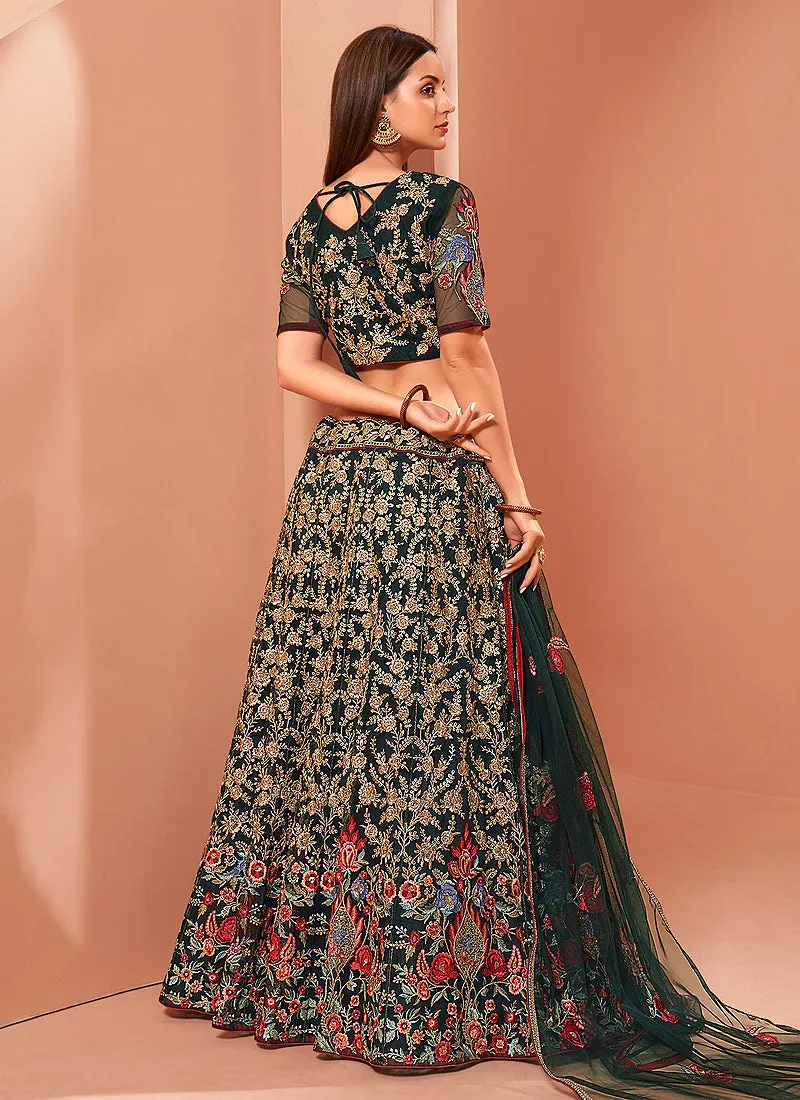 Green Multi Floral Embroidered Designer Lehenga Choli
