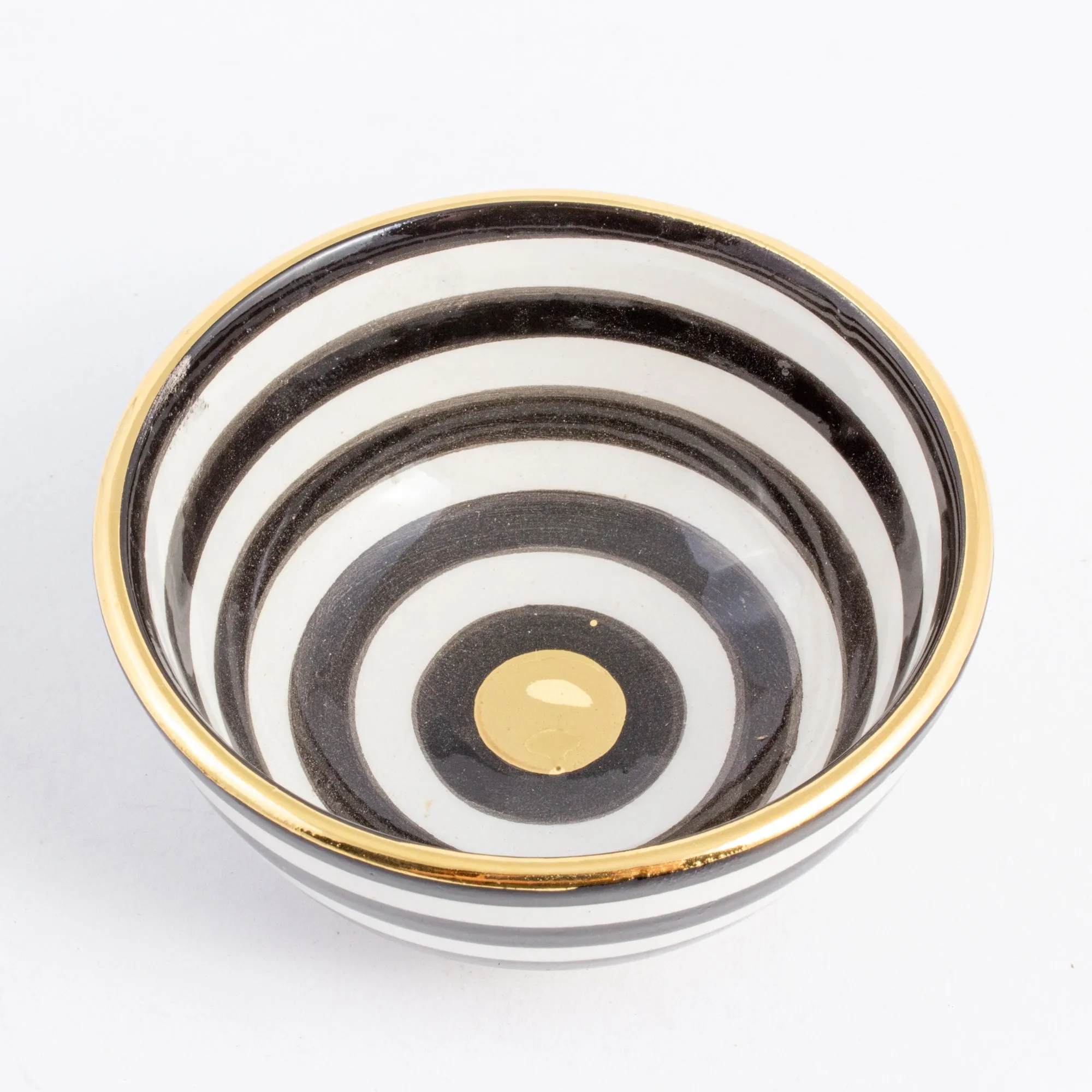 Handmade Stripe Pattern Glazed Moroccan Condiment Bowls with 12K Gold