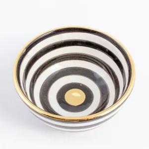 Handmade Stripe Pattern Glazed Moroccan Condiment Bowls with 12K Gold