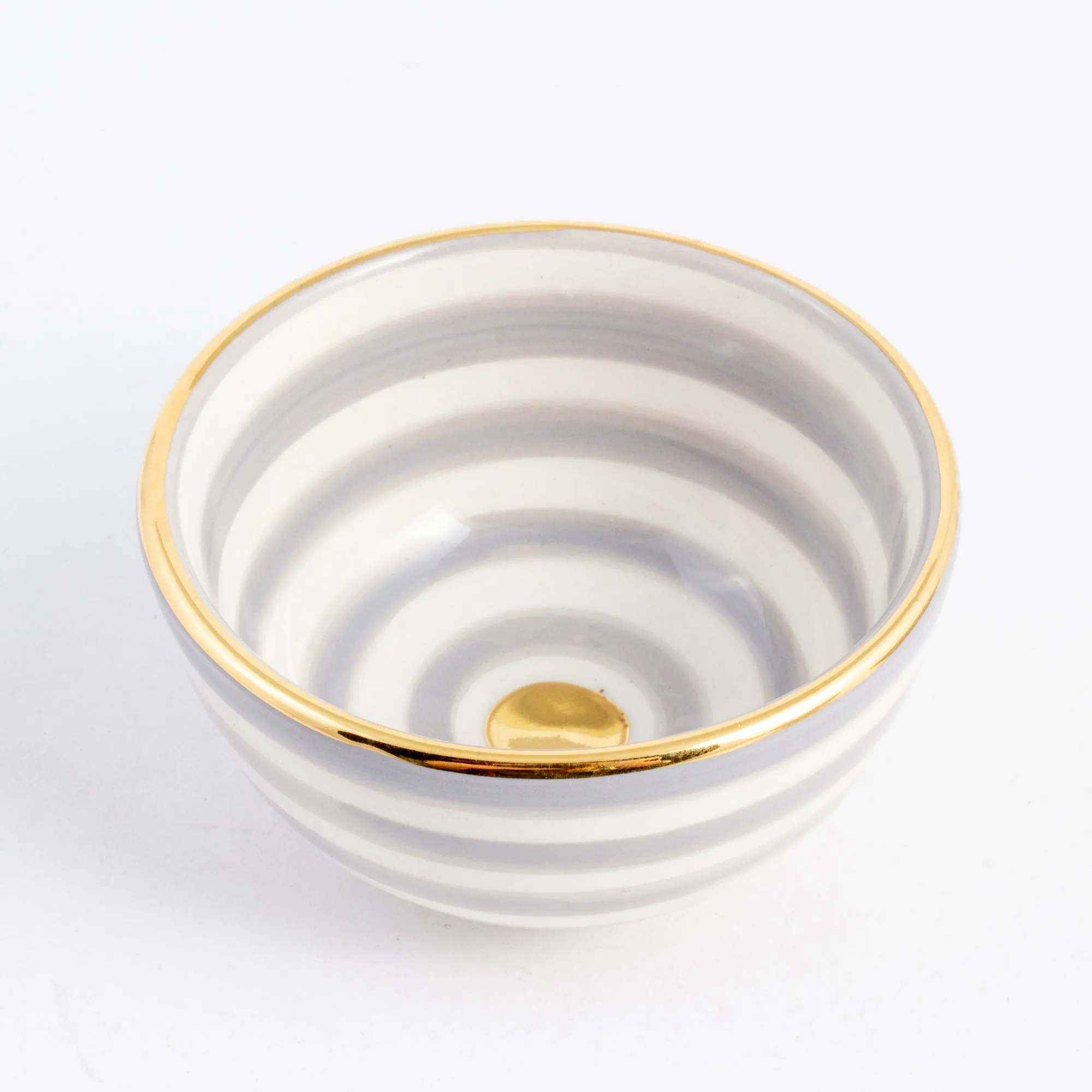 Handmade Stripe Pattern Glazed Moroccan Condiment Bowls with 12K Gold
