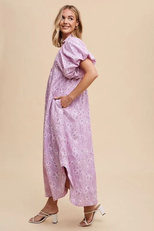 Hazel Blues® |  Annie Wear Floral Smock Detail Puff Sleeve Dress