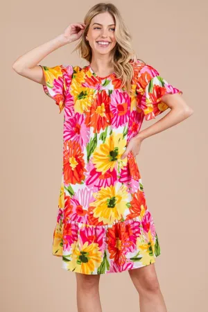 Hazel Blues® |  Ces Femme Floral Ruffled Short Sleeve Dress
