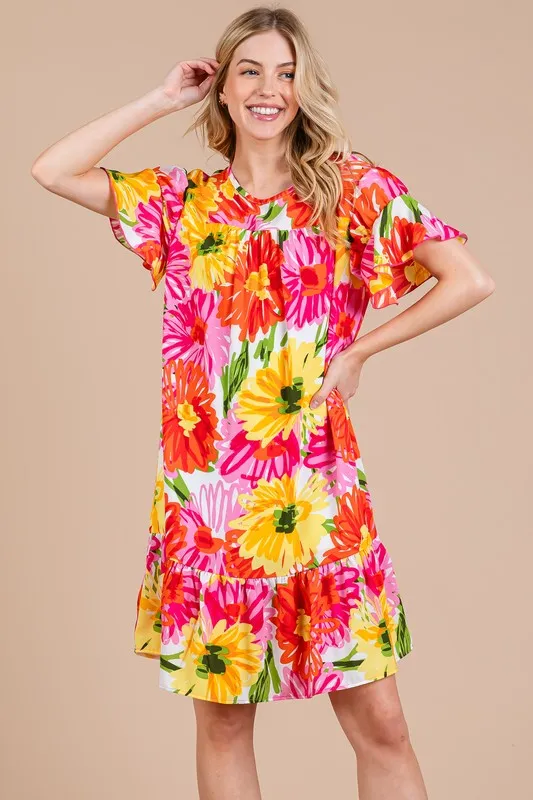 Hazel Blues® |  Ces Femme Floral Ruffled Short Sleeve Dress