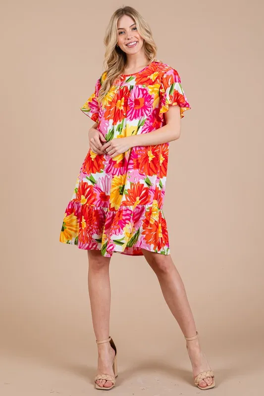 Hazel Blues® |  Ces Femme Floral Ruffled Short Sleeve Dress