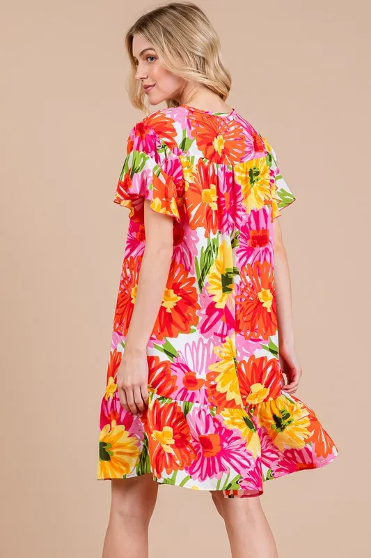 Hazel Blues® |  Ces Femme Floral Ruffled Short Sleeve Dress