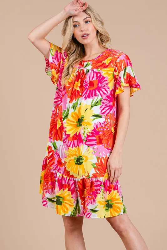 Hazel Blues® |  Ces Femme Floral Ruffled Short Sleeve Dress