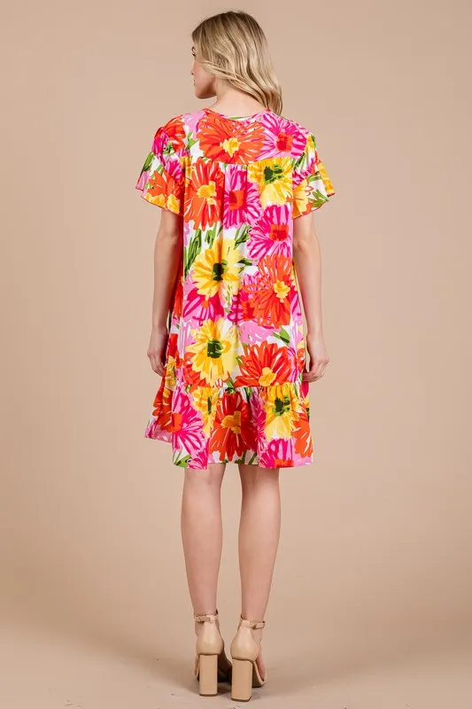 Hazel Blues® |  Ces Femme Floral Ruffled Short Sleeve Dress