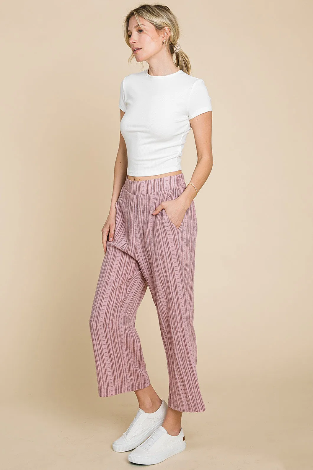 Hazel Blues® |  Cotton Bleu by Nu Lab Striped Elastic Waist Wide Leg Pants