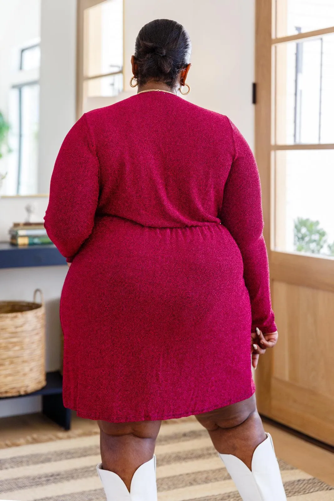 Hazel Blues® | Only You Surplice Neck Sparkle Knit Dress In Magenta