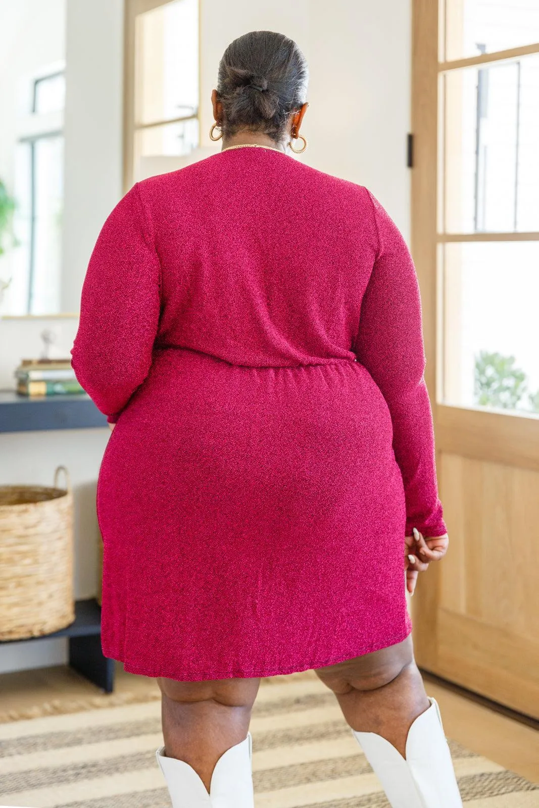 Hazel Blues® | Only You Surplice Neck Sparkle Knit Dress In Magenta
