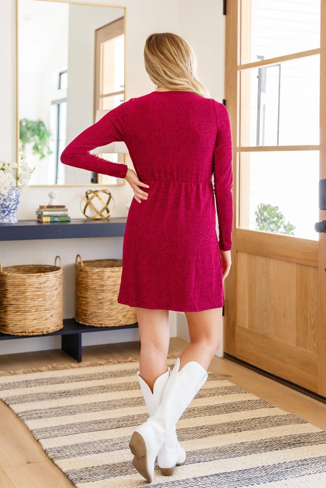 Hazel Blues® | Only You Surplice Neck Sparkle Knit Dress In Magenta
