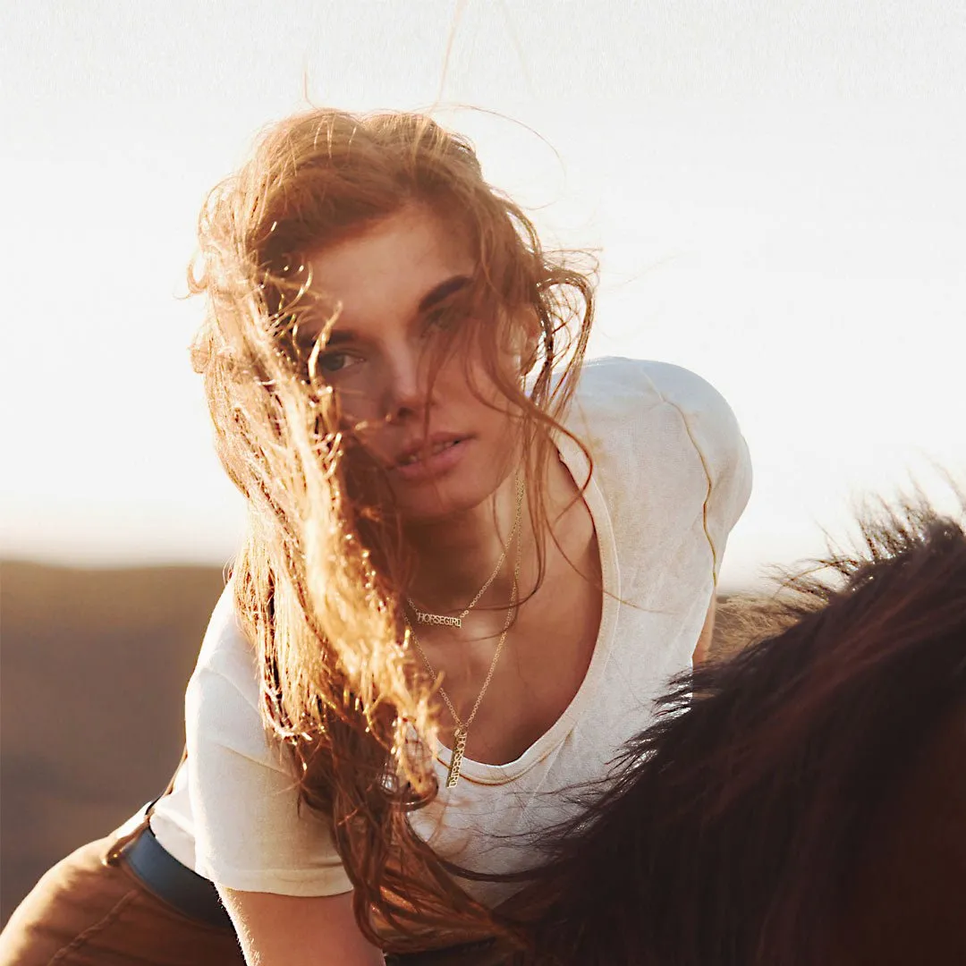 Horse Girl - Dog Tag Pendant and 14K Gold on Sterling Silver Necklace