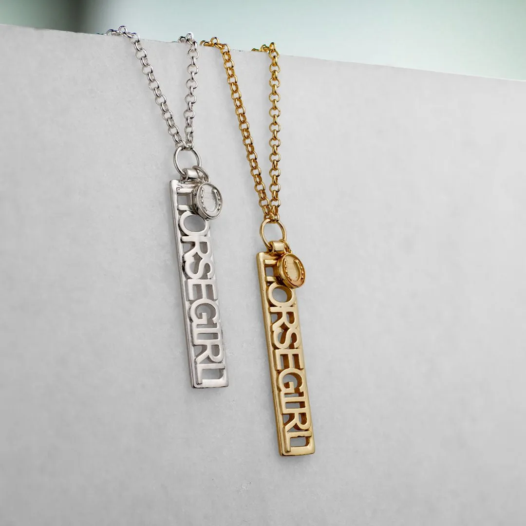 Horse Girl - Dog Tag Pendant and 14K Gold on Sterling Silver Necklace