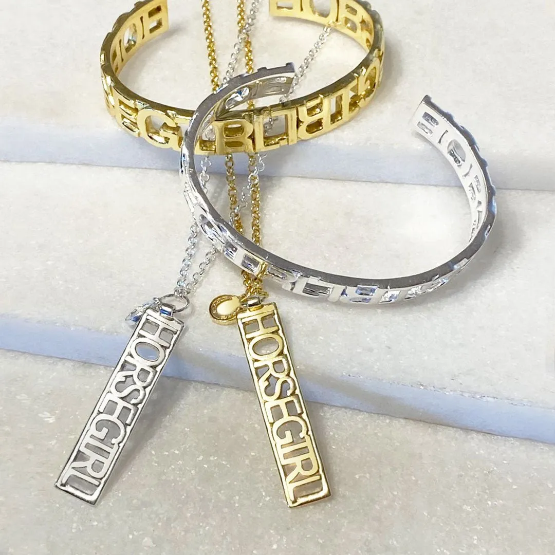 Horse Girl - Dog Tag Pendant and 14K Gold on Sterling Silver Necklace
