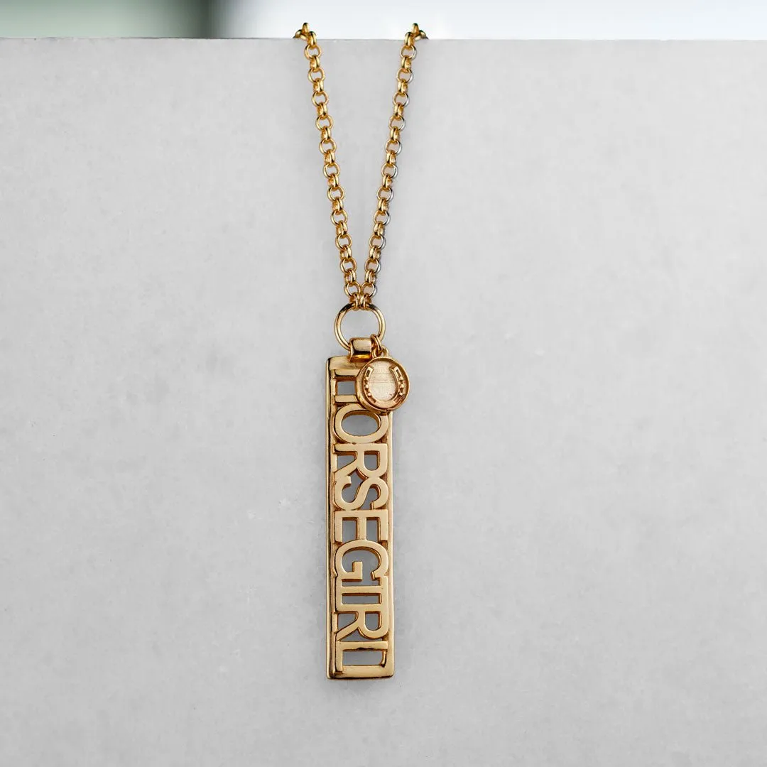 Horse Girl - Dog Tag Pendant and 14K Gold on Sterling Silver Necklace