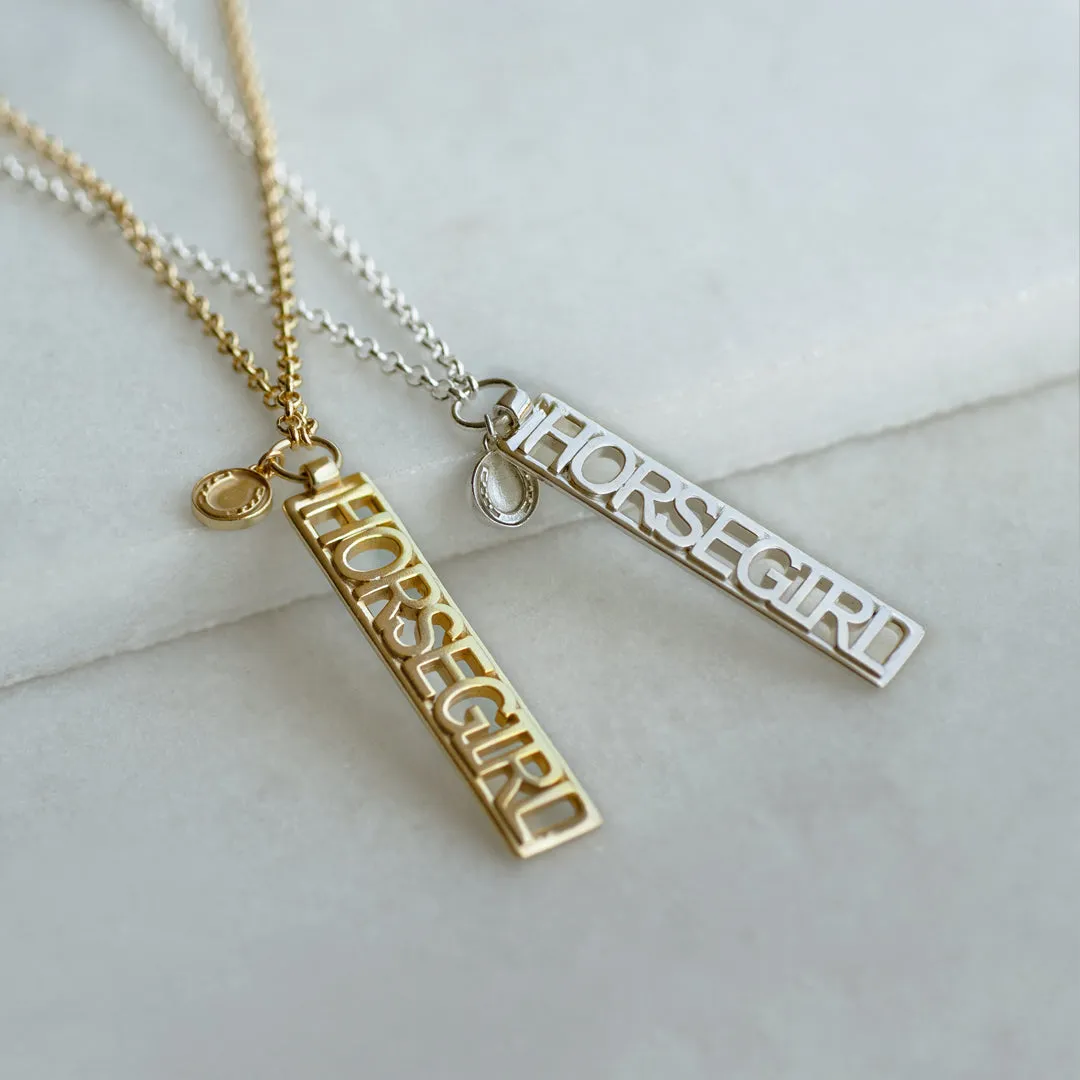 Horse Girl - Dog Tag Pendant and 14K Gold on Sterling Silver Necklace