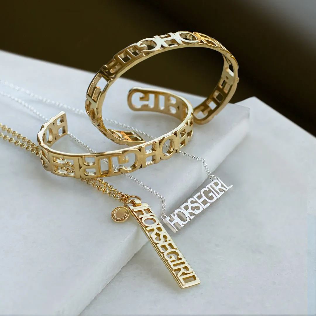 Horse Girl - Dog Tag Pendant and 14K Gold on Sterling Silver Necklace