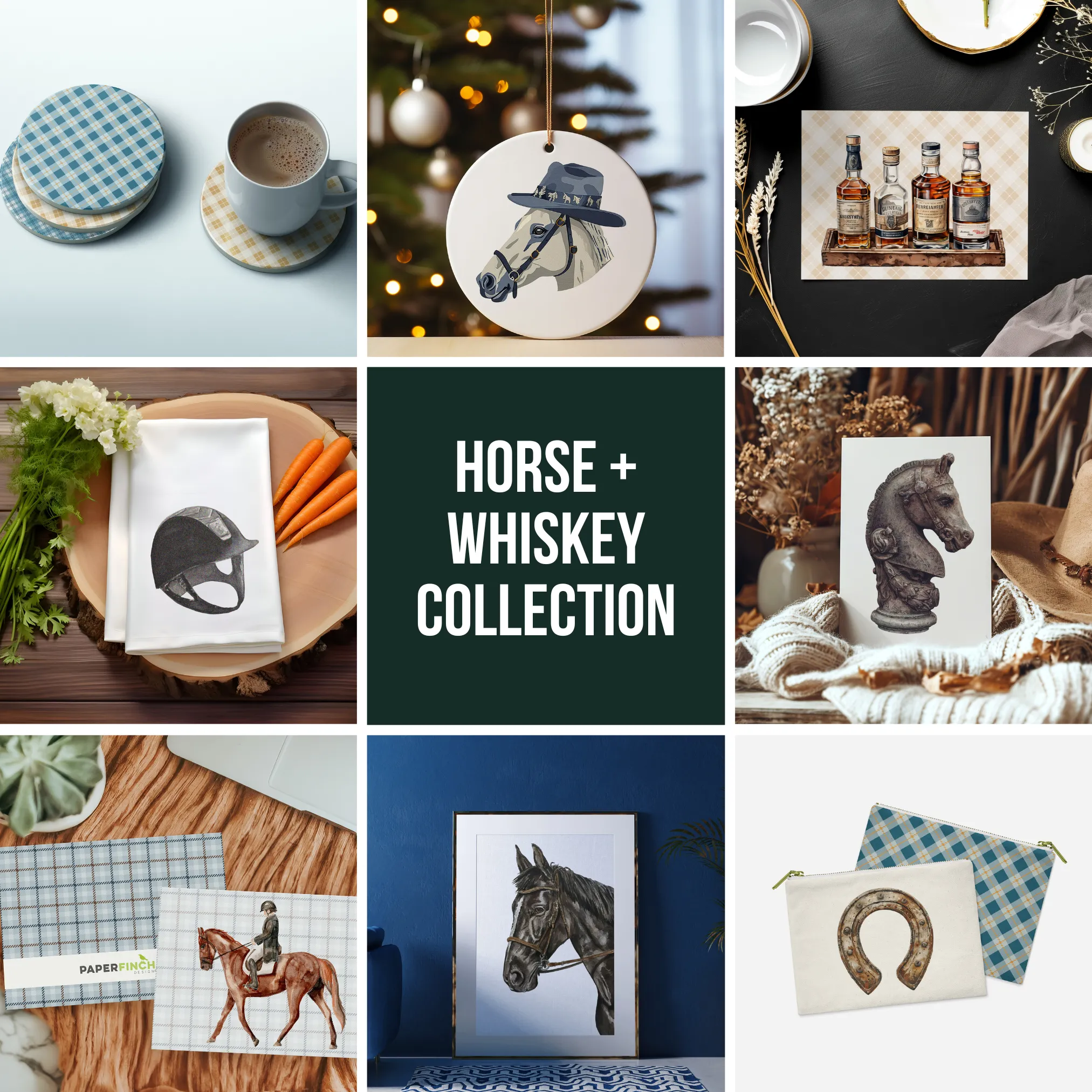 Horse tea towel featuring a stylish white horse in a fedora; ideal for drying dishes or as a quirky gift for friends! | Horse   Whiskey Collection