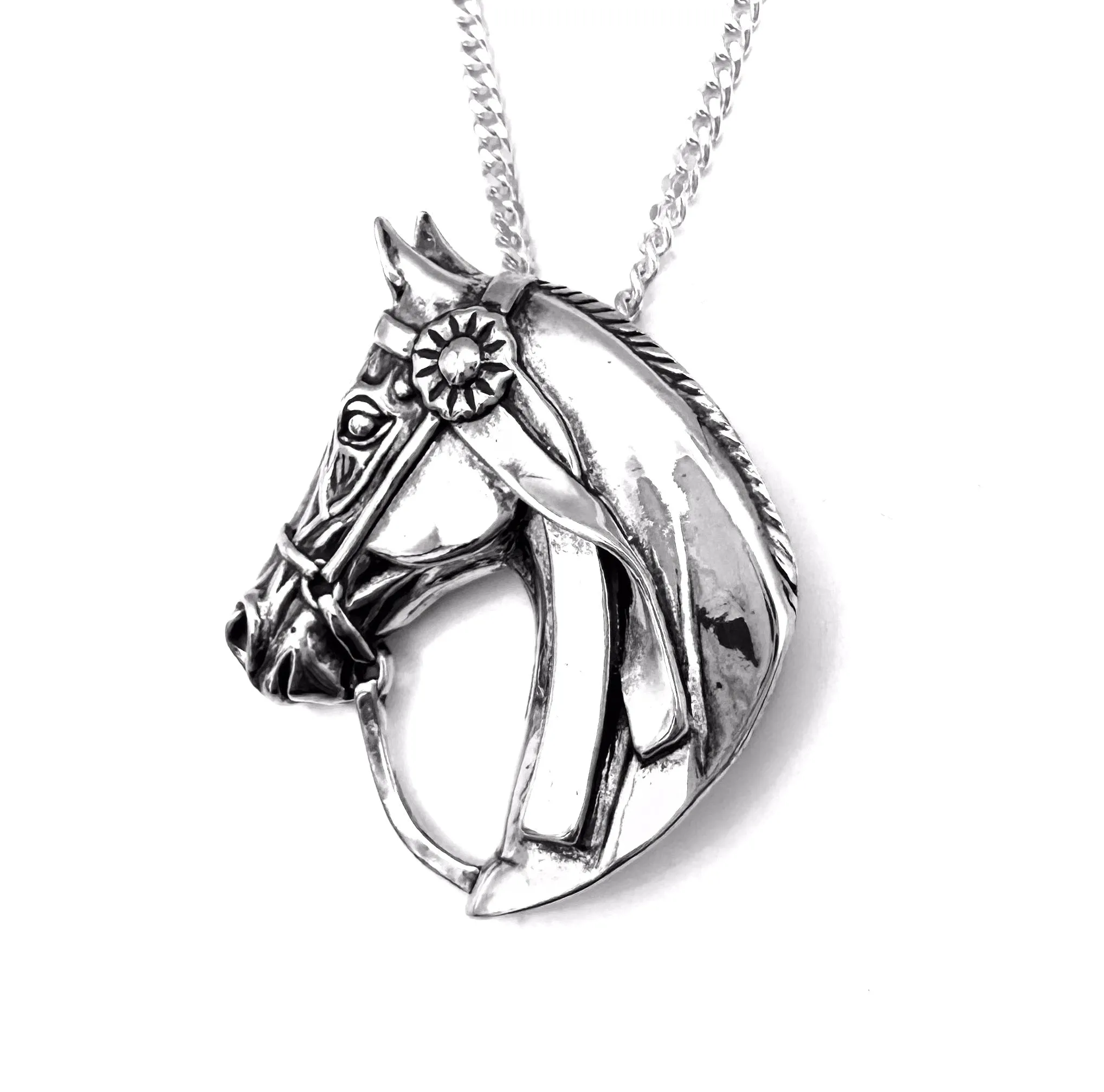 Horsehead Necklace with Winning Ribbon, Sterling Silver