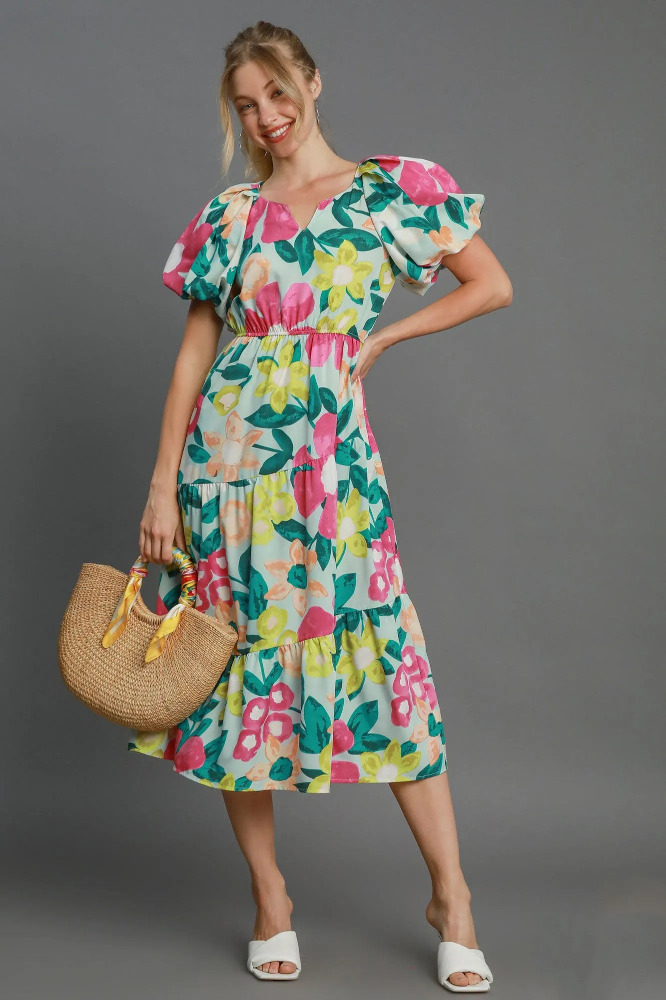 In Full Bloom Tiered Floral Print Midi Dress