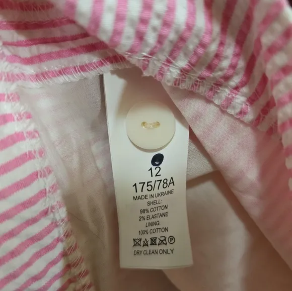Kate Spade Pink Striped Seersucker Shorts 12 Side Zip Flat Front Pockets