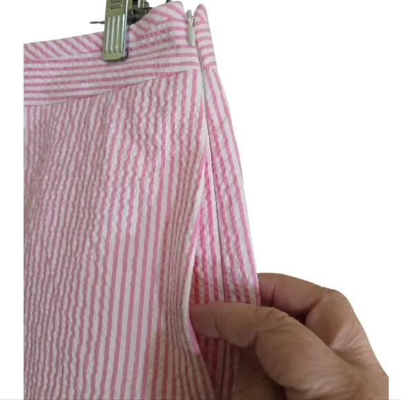Kate Spade Pink Striped Seersucker Shorts 12 Side Zip Flat Front Pockets