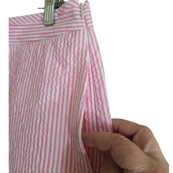 Kate Spade Pink Striped Seersucker Shorts 12 Side Zip Flat Front Pockets