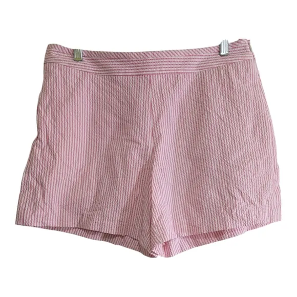 Kate Spade Pink Striped Seersucker Shorts 12 Side Zip Flat Front Pockets