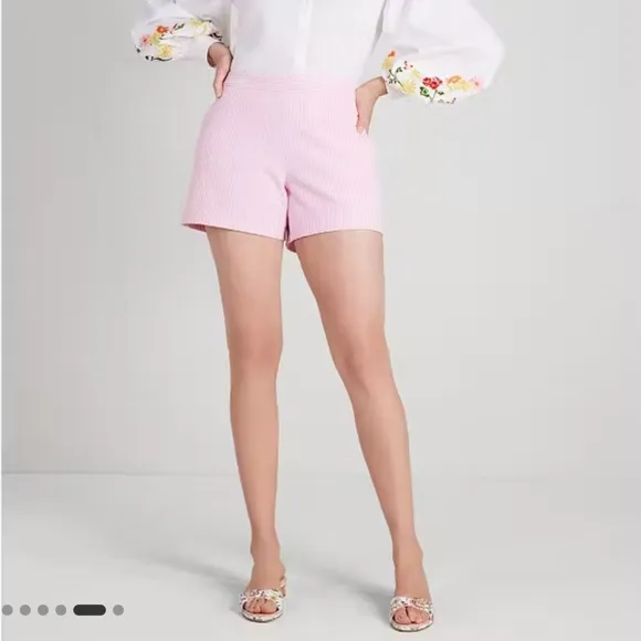 Kate Spade Pink Striped Seersucker Shorts 12 Side Zip Flat Front Pockets