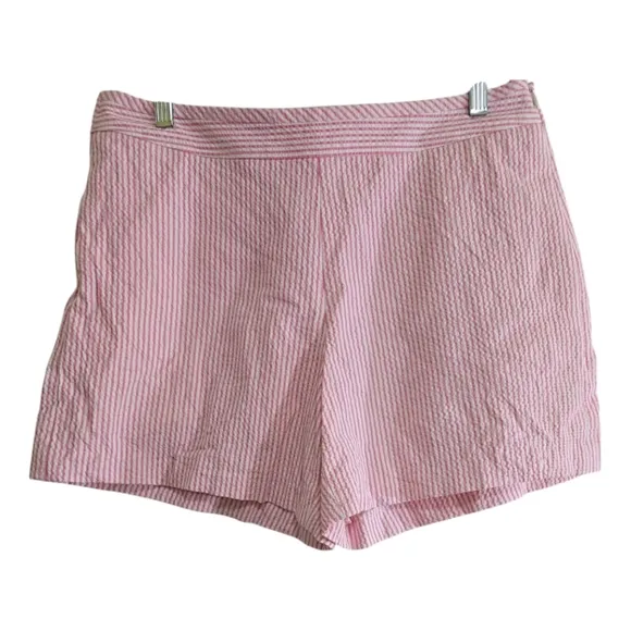 Kate Spade Pink Striped Seersucker Shorts 12 Side Zip Flat Front Pockets