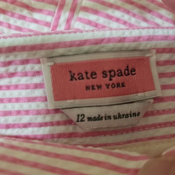 Kate Spade Pink Striped Seersucker Shorts 12 Side Zip Flat Front Pockets